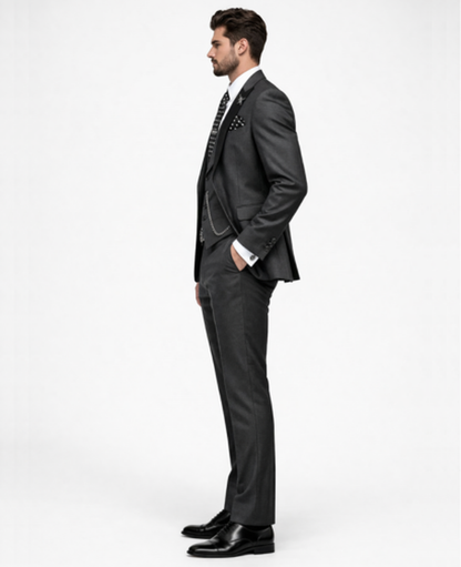 Abito 3 pezzi slim fit con gilet e risvolti a contrasto