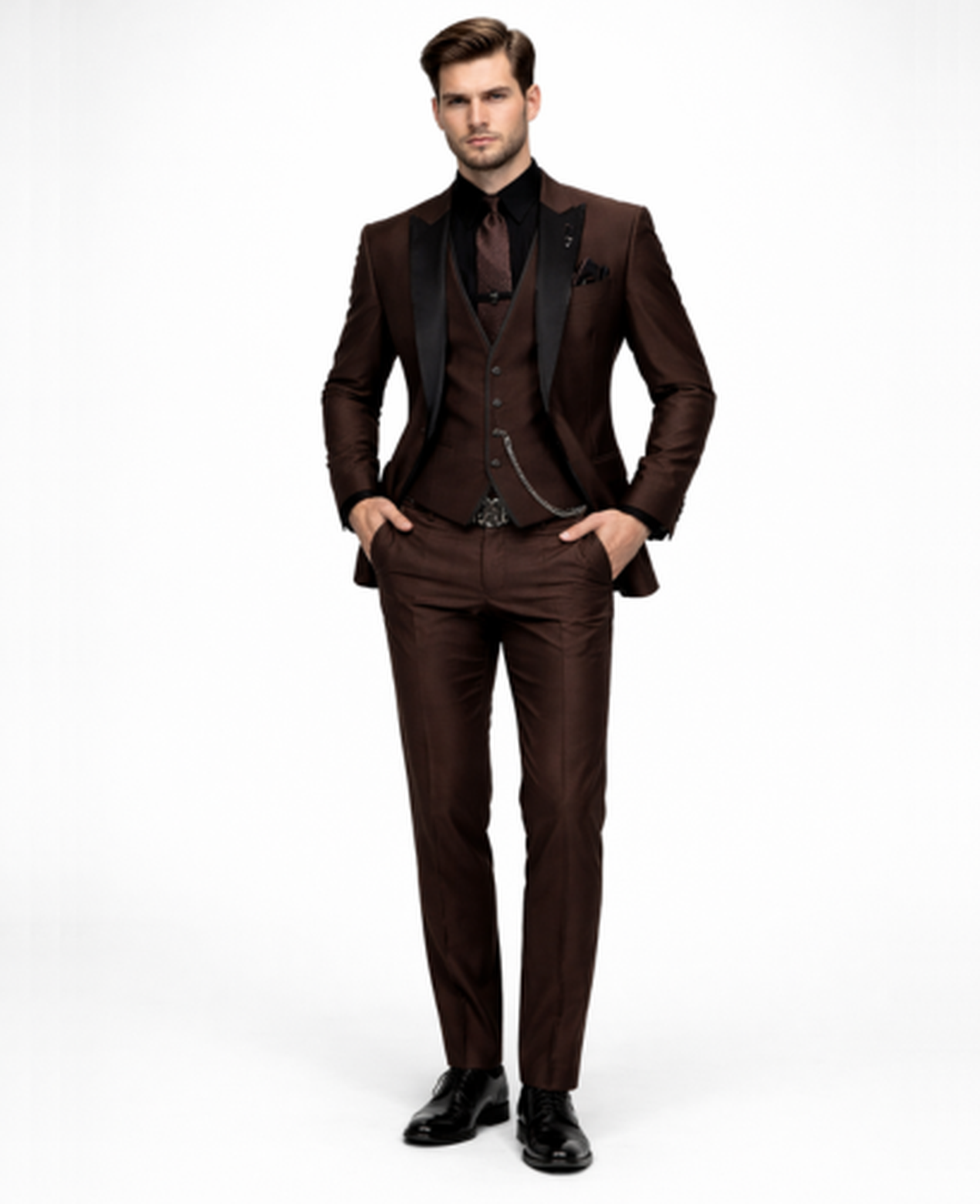 Abito 3 pezzi slim fit con gilet e risvolti a contrasto