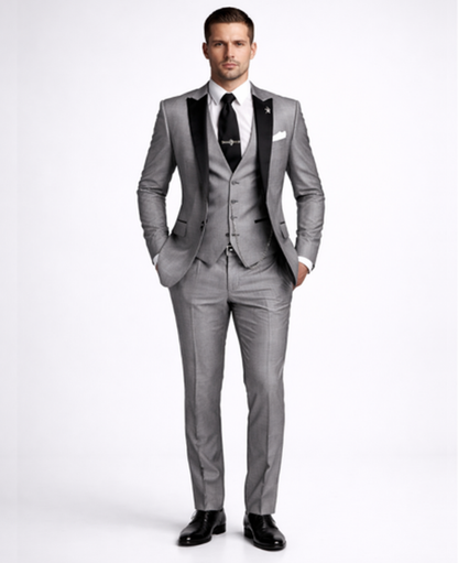 Abito 3 pezzi slim fit con gilet e risvolti a contrasto