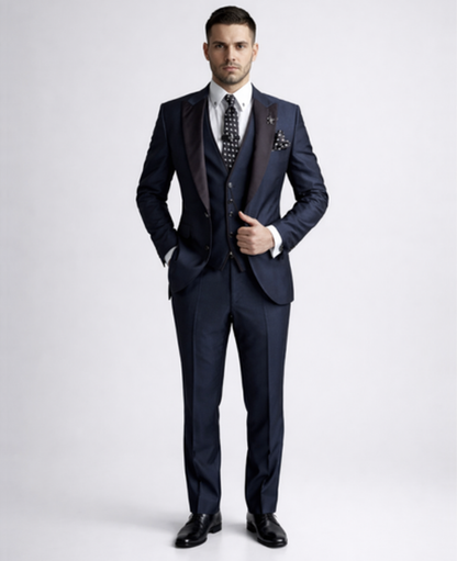 Abito 3 pezzi slim fit con gilet e risvolti a contrasto
