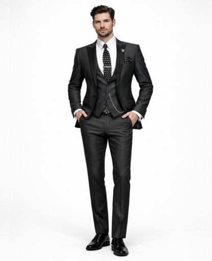 Abito 3 pezzi slim fit con gilet e risvolti a contrasto