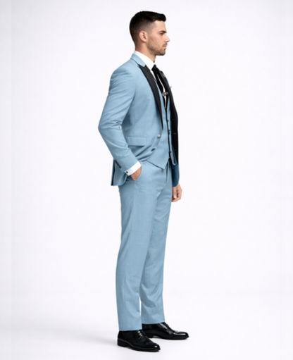 Abito 3 pezzi slim fit con gilet e risvolti a contrasto