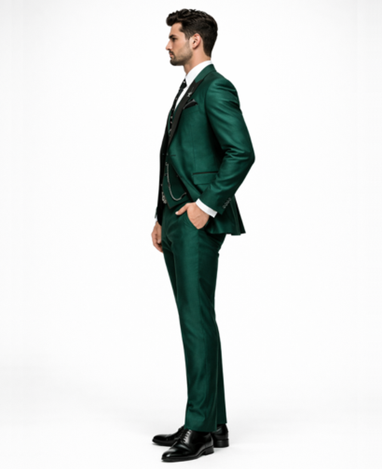 Abito 3 pezzi slim fit con gilet e risvolti a contrasto